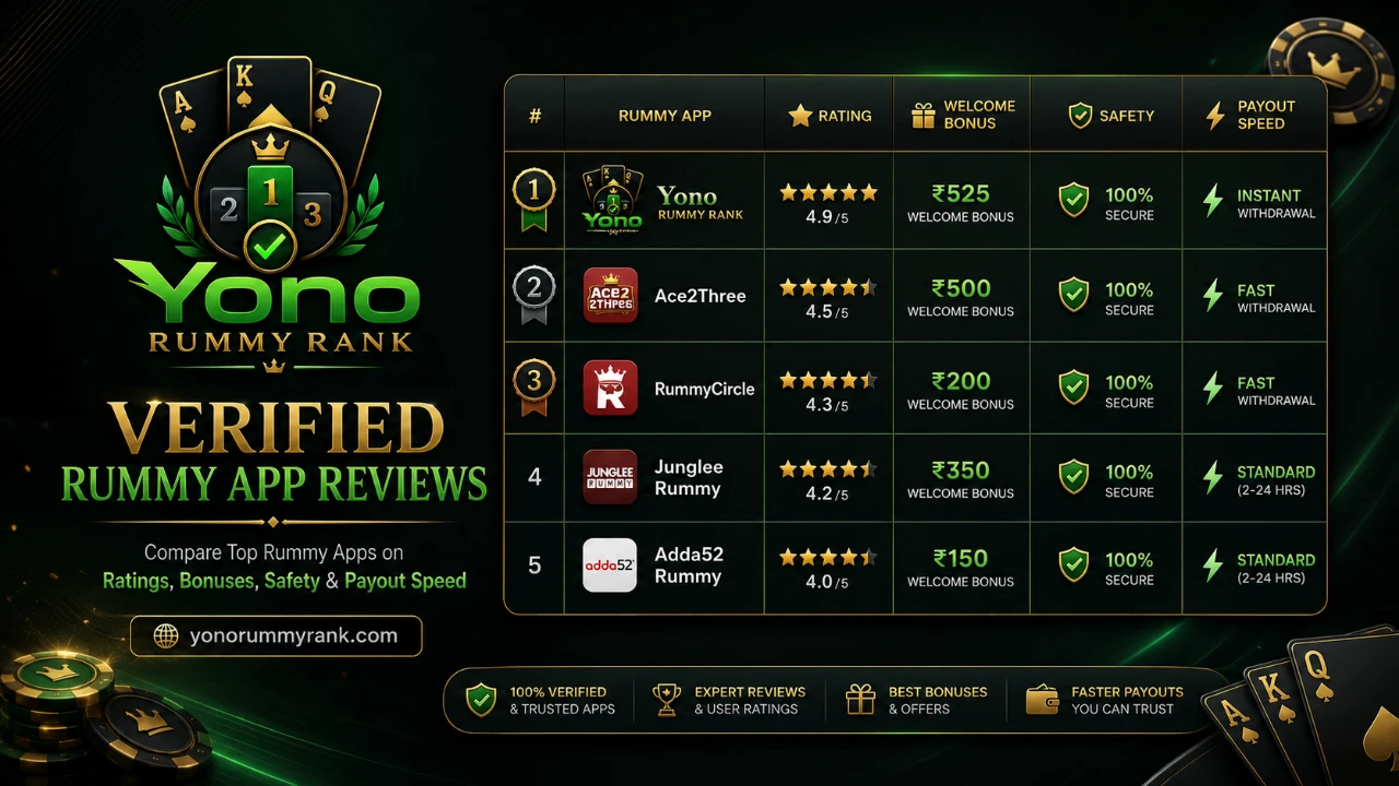 Yono Rummy Rank independent app scoreboard banner